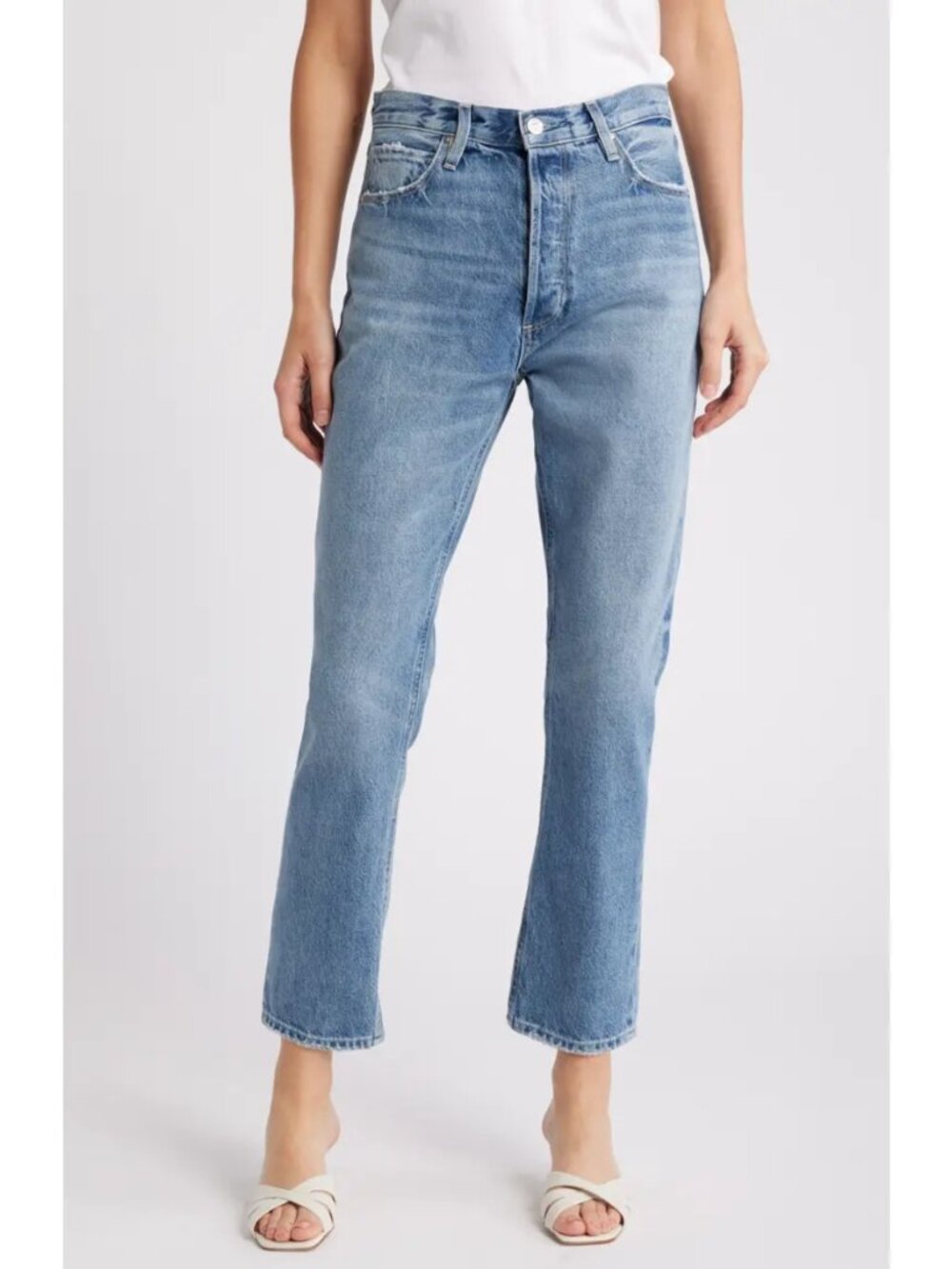 NWT PAIGE Billy Crop High Waist Straight Leg Jeans in Costar Blue Size 23